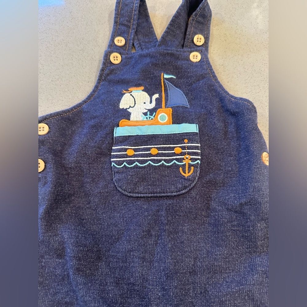 Pekkle Baby Boy Blue Denim Sailboat Pocket Shortall Overall Size 18M - Picture 3 of 5